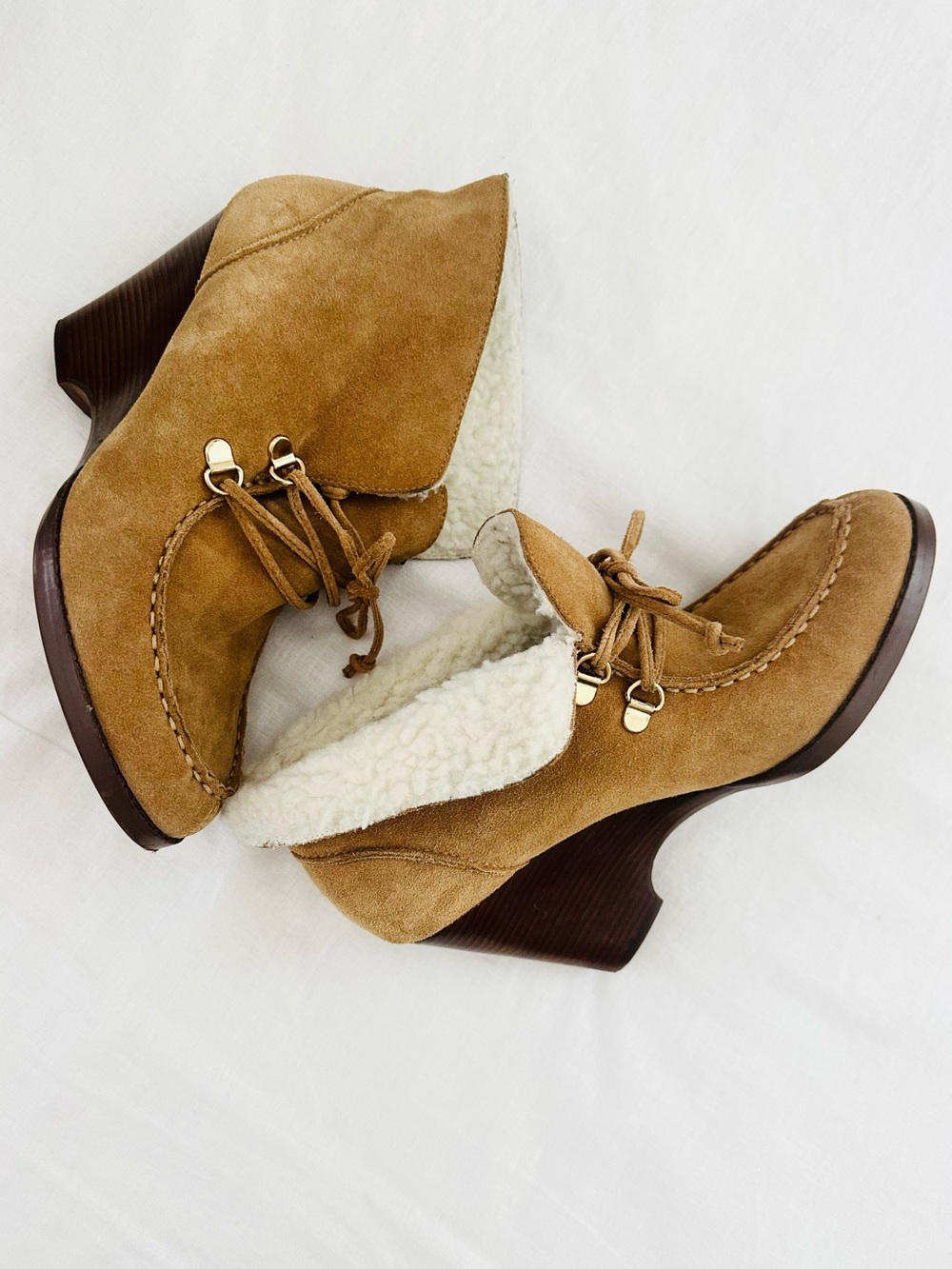 Michael Kors Chestnut Suede Shearling-Lined Ankle Booties